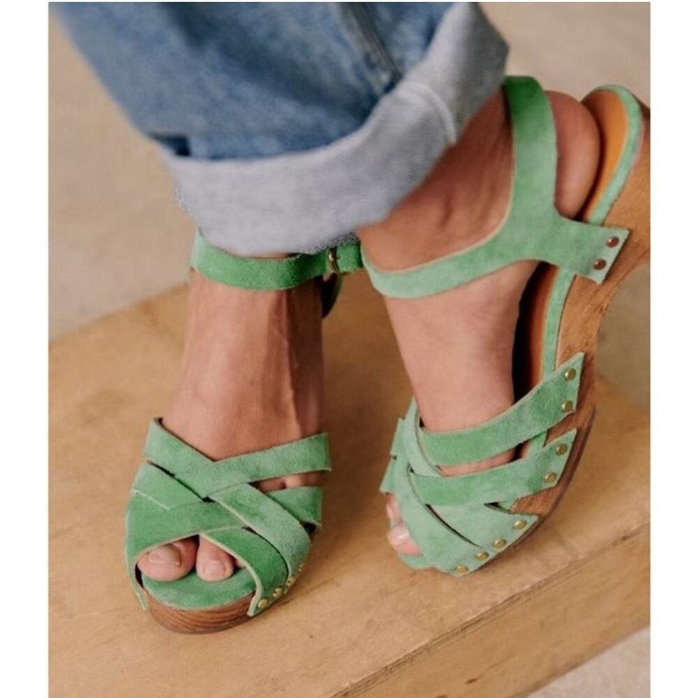 SEZANE Isabelle Green Suede Clogs Sandals 36 6 - Picture 11 of 12